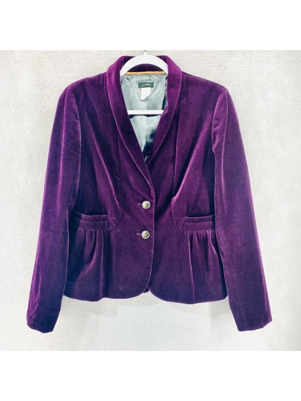 J Crew Velvet Blazer Womens 10 Purple Cotton Single Breasted Jacket Academia